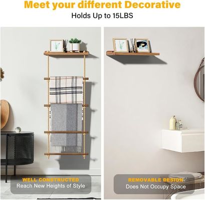 Estante de escada de madeira de 5 níveis Estante de cobertor rústico para armazenamento de cobertores de fazenda