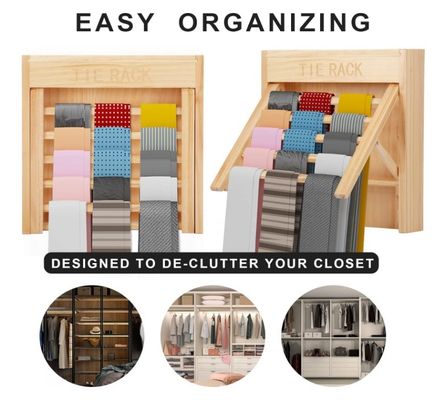 Estilo de olhar Mural montado Organizador de gravata de madeira Cinturão pendurador Porta gravata para poupar espaço