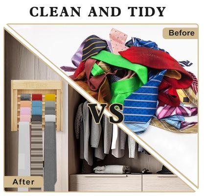 Estilo de olhar Mural montado Organizador de gravata de madeira Cinturão pendurador Porta gravata para poupar espaço