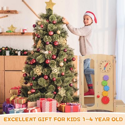 2 passos de banquinha dobrável ajudante de cozinha de criança natural de bambu de cor banquinha de torre para crianças