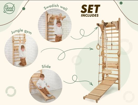 202405 Escadaria sueca 4in1 Gimnástica de escalada infantil com triângulo de escalada e mesa para crianças