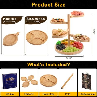 Partida de exposição de palco Set de torre de bolos de madeira com logotipo personalizado e suporte dobrável