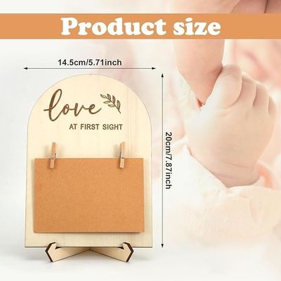 Impressão de corte a dedo 7,9 x 5,7 polegadas Quadro de foto de bebê de madeira fofinha para decoração de berçário