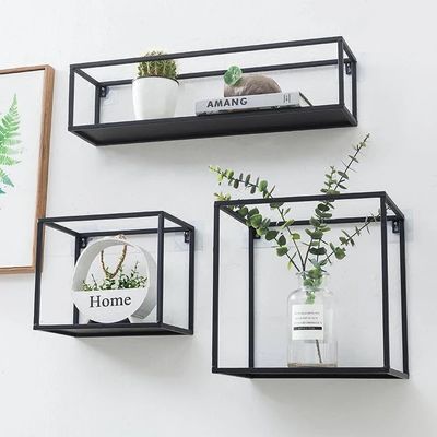 NO Prateleira de armazenamento de parede de madeira inflável com prateleiras de metal e madeira maciça de design moderno