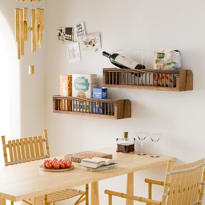 Prateleiras flutuantes de madeira personalizáveis para quarto Estética de imagem Prateleira de 2