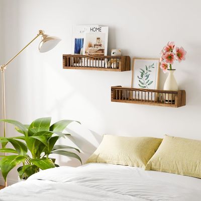 Prateleiras flutuantes de madeira personalizáveis para quarto Estética de imagem Prateleira de 2