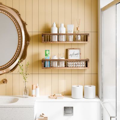 Prateleiras flutuantes de madeira personalizáveis para quarto Estética de imagem Prateleira de 2