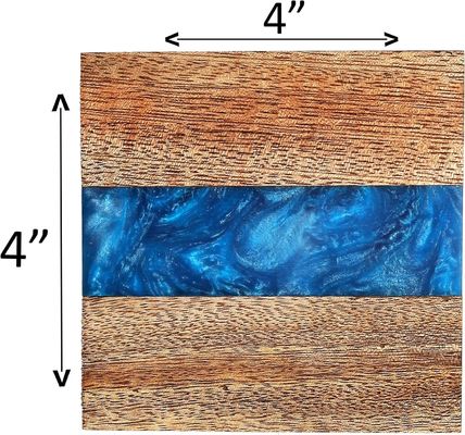 Moderno Ocean Blue Epoxy Resin Coaster de madeira com suporte A escolha perfeita para qualquer casa