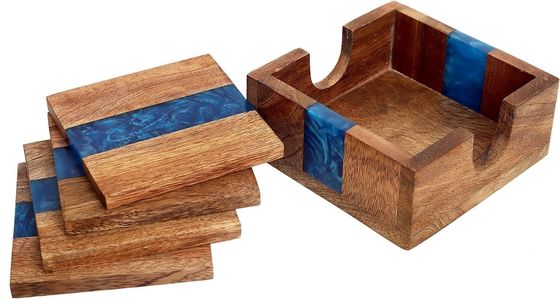 Moderno Ocean Blue Epoxy Resin Coaster de madeira com suporte A escolha perfeita para qualquer casa