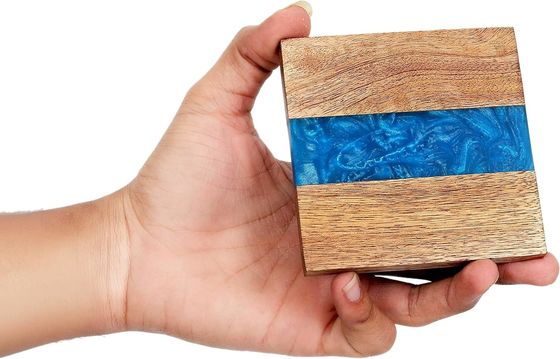 Moderno Ocean Blue Epoxy Resin Coaster de madeira com suporte A escolha perfeita para qualquer casa
