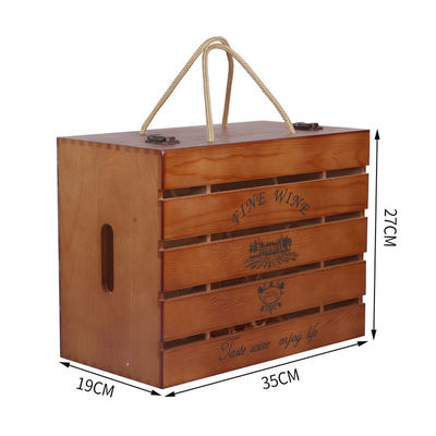 Logotipo personalizado aceitável personalizado feito à mão 6 garrafas de vinho de madeira caixas de presente caixa de dobradiças