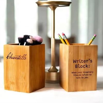 Tela de armazenamento de mesa de escritório porta caixa para canetas e lápis em estilo de madeira moderna