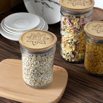 Contenedores de frascos de vidro de alto borosilicato 6Pcs com tampa de madeira de cor simples e tampa de bambu