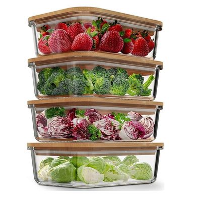 Contenedores de armazenamento de alimentos de vidro de 4 pacotes com tampas de bambu