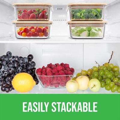 Contenedores de armazenamento de alimentos de vidro de 4 pacotes com tampas de bambu