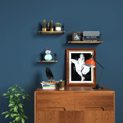 Mobiliário de sala de estar Prateleira de parede Metal Madeira Eletrodoméstico de cozinha de suporte moderno Economize espaço