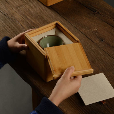 Multi Compartimento Tea Bag Organizer Caixa de madeira com construção de bambu e poliéster