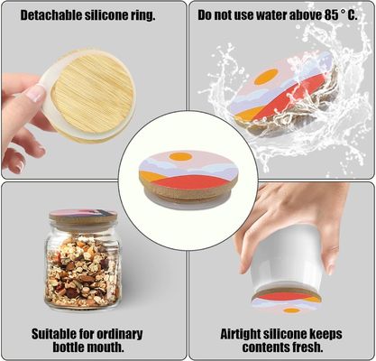 8 Pacotes de anéis de selos de silicone com tamanho personalizado, padrões coloridos de boho e tampas de bambu