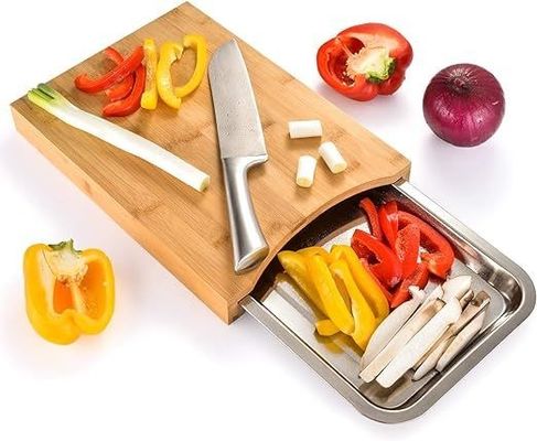 Tabela de corte de bambu elegante com bandejas e gaveta de deslizamento 13,4 x 9,4 x 1,6 polegadas