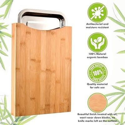 Tabela de corte de bambu elegante com bandejas e gaveta de deslizamento 13,4 x 9,4 x 1,6 polegadas