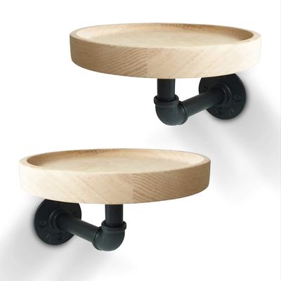 Embalagem de correio N Pequenas prateleiras de canto de madeira maciça flutuantes redondas para decoração de quartos domésticos