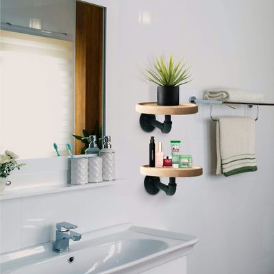 Embalagem de correio N Pequenas prateleiras de canto de madeira maciça flutuantes redondas para decoração de quartos domésticos