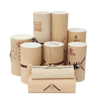 Caixa de vinho de madeira vazia e criativa personalizada com cilindro de casca de bétula feito à mão