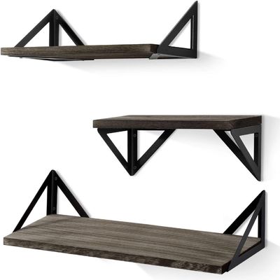Moderno Design Prateleiras De Parede De Madeira De Metal Negro Prateleira De Armazenamento De Madeira Flutuante Para Banheiro