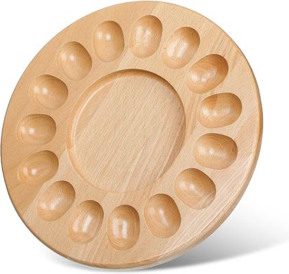 OEM 15 Holes Reversível Madeira Deviled Egg Plater Tabuleiro de charcuteria Taça de ovos espessa recipientes de ovos de galinha