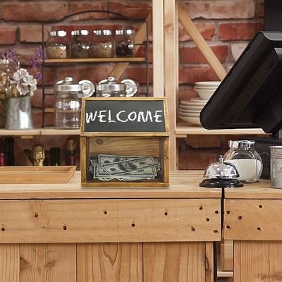 Bate-papo com etiqueta de chalkboard e janela acrílica