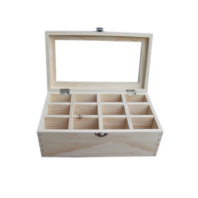 Caixa de armazenamento de chá de madeira com tampa transparente para impressão com laser Gravar Design ecológico natural