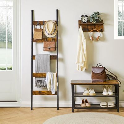 202405 Escadas de cobertores para banheiros Ecrã de suportes de metal inclinado para a parede com ganchos e impressão queimado