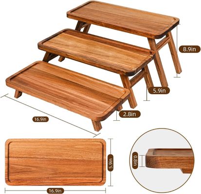 3 Nível de madeira Cupcake Torre de exibição Stand Acacia madeira dobrável bandeja de serviço para parte