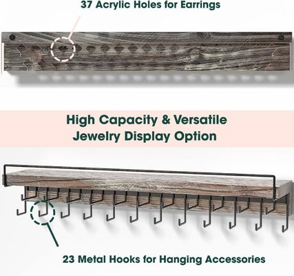 Exposição de brincos de madeira de casa de campo rústica personalizada e suportador de montagem de parede de colar de acrílico transparente