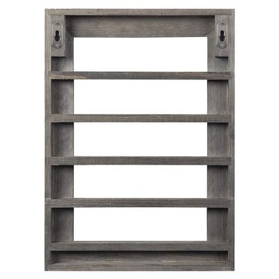 5-Tier Vintage Gray Wood Printing Burned Challenge Coin Display Rack para montagem de parede