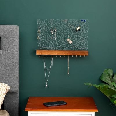 Desenho funcional Prateleira flutuante de madeira Ecrã de brincos acrílicos para logotipo personalizado