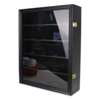 Armário de vitrine de basquete de madeira e acrílico preto 20 para armazenar lembranças desportivas