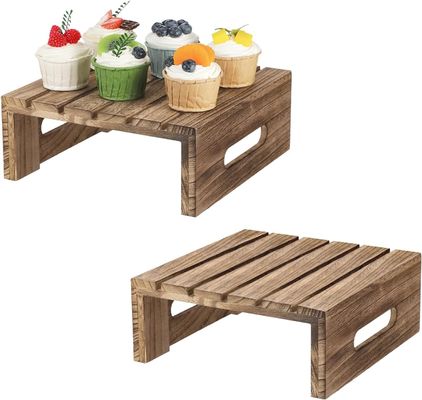 Rustico Castanho de madeira queimada Stand bolo de madeira sobressalentes buffet Display Holder por clientes