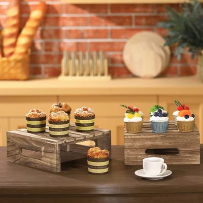 Rustico Castanho de madeira queimada Stand bolo de madeira sobressalentes buffet Display Holder por clientes