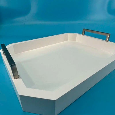 Logotipo personalizado Acceptável bandeja de serviço de madeira branca com alças feitas de madeira de acácia