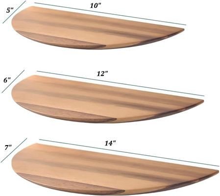 Dimensão personalizada Cor Semicírculo em forma de conjunto de 3 14 polegadas Acacia madeira prateleiras flutuantes