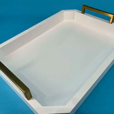 Logotipo personalizado Acceptável bandeja de serviço de madeira branca com alças feitas de madeira de acácia