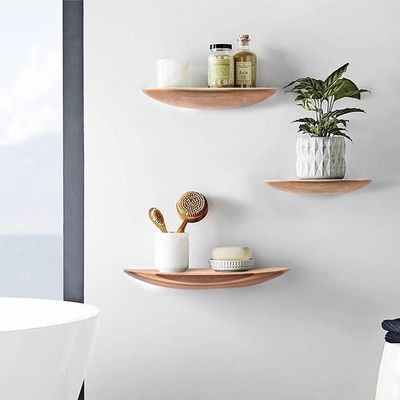 Dimensão personalizada Cor Semicírculo em forma de conjunto de 3 14 polegadas Acacia madeira prateleiras flutuantes