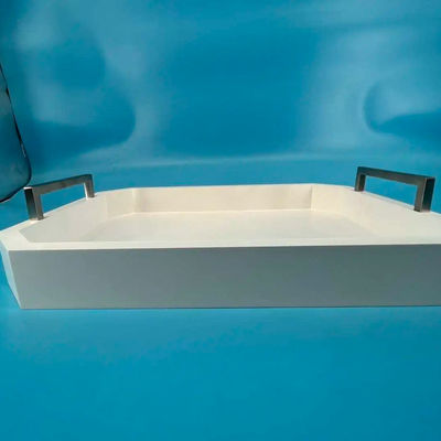 Logotipo personalizado Acceptável bandeja de serviço de madeira branca com alças feitas de madeira de acácia