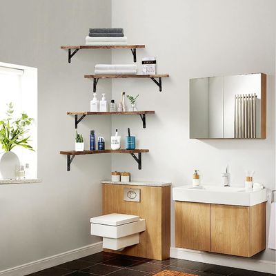 Tamanho personalizado Cor Material de madeira rústica Esquina Prateleiras flutuantes Montadas na parede Conjunto de 4