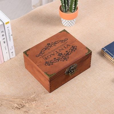 Barnizamento Manuseio Estilo Vintage Pequena caixa de fotos de casamento de madeira personalizada com fechadura