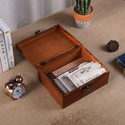 Barnizamento Manuseio Estilo Vintage Pequena caixa de fotos de casamento de madeira personalizada com fechadura