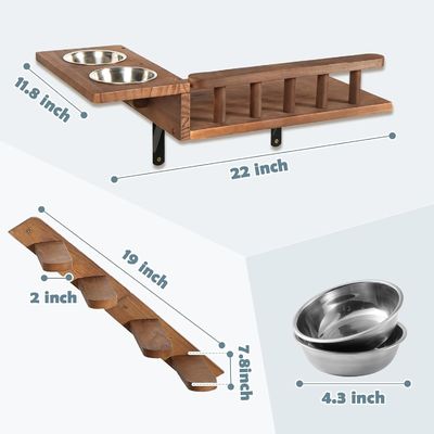 Diz adeus a chão bagunçado Repositório de alimentação para gatos montado na parede com escada e 2 tigelas