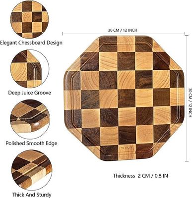 Personalizado 12X12X0.8 polegadas Acacia de madeira cortando Tabela de serviço octogonal com sulco de suco