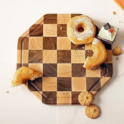 Personalizado 12X12X0.8 polegadas Acacia de madeira cortando Tabela de serviço octogonal com sulco de suco